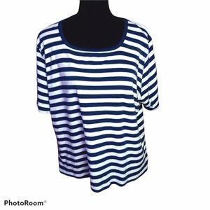 C.D. Sport VTG navy & white striped scoop neck top